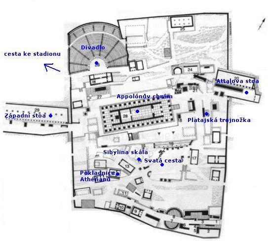 Delfy - mapka arelu (Posvtn okrsek boha Apollna)